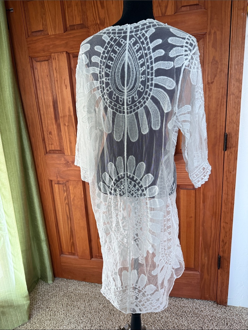 Sheer White Crochet Lace Duster Cover-Up - Picture 4 of 4